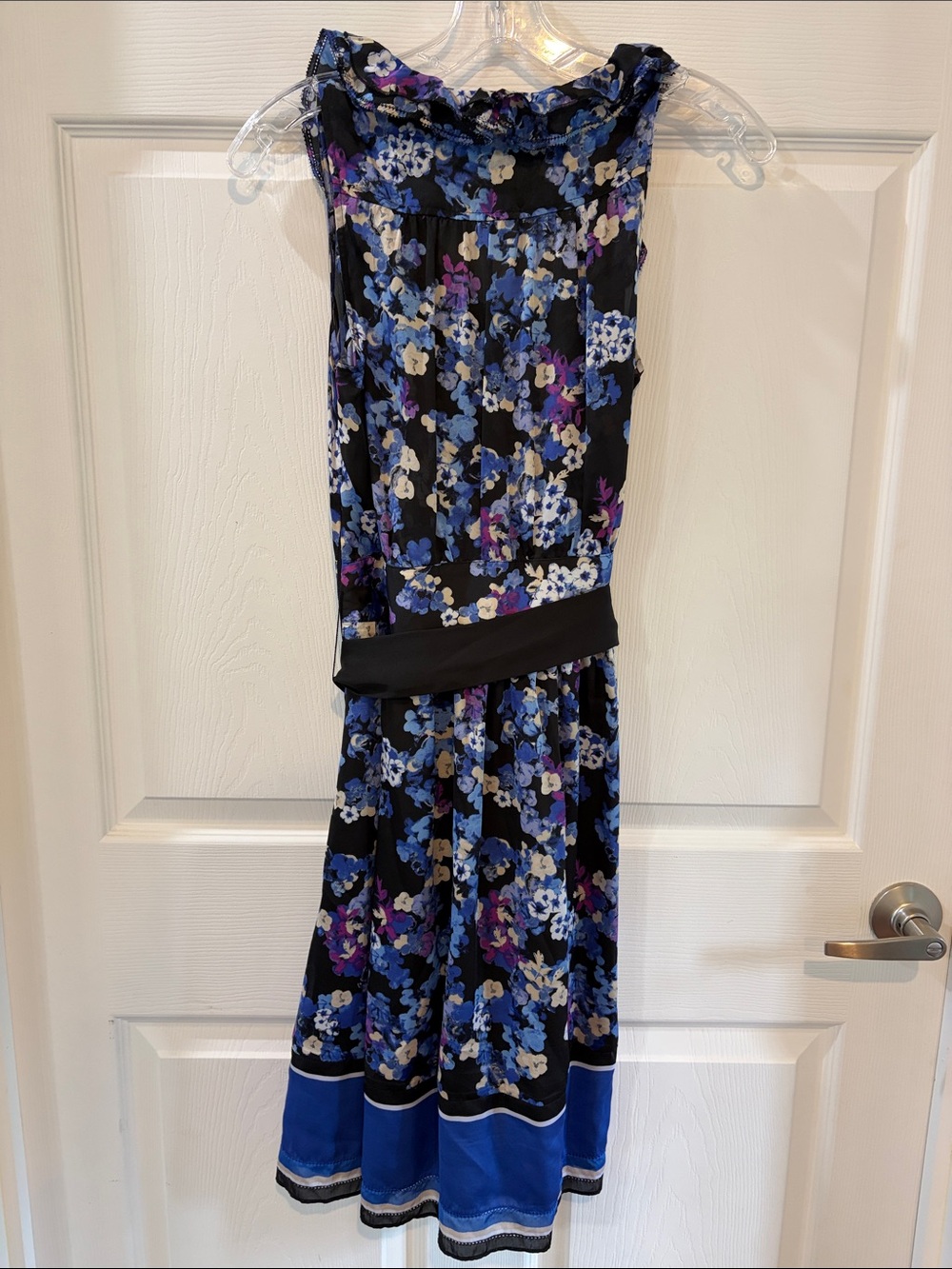 White House Black Market Black Floral Midi Dress with Blue & Purple Accents - Picture 1 of 9